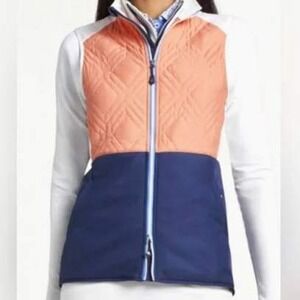 Peter Millar Women's Lizzie Hybrid Insulated Vest Saffron Navy Blue‎ White SZ LG